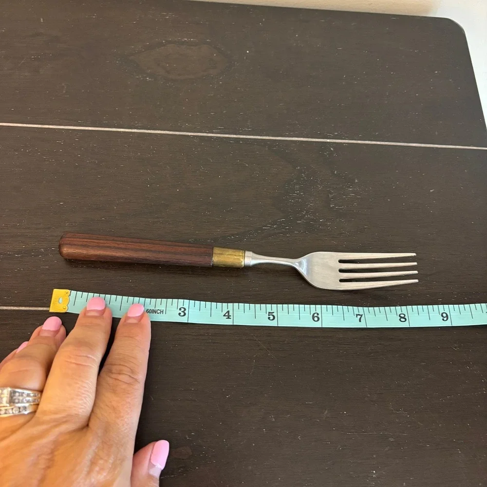 Taylor & Ng Vintage Stainless Japan Wood Handle Fork and Spoon Flatware Set MCM